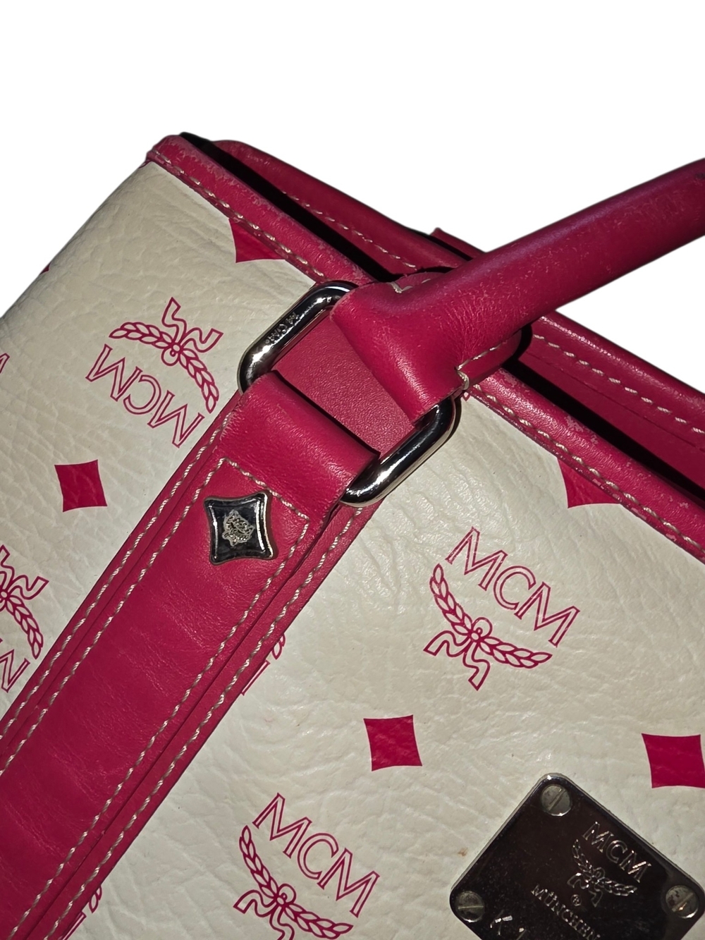 MCM Beige & Pink Visetos Tote w/ Matching Wristlet & MCM Charm & silver Hardware - Picture 10 of 16